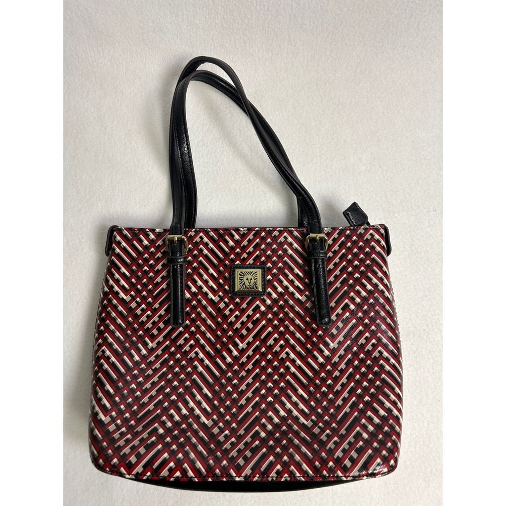 Geometric Chevron Anne Klein Womens Medium Red Black White Shoulder Tote Bag